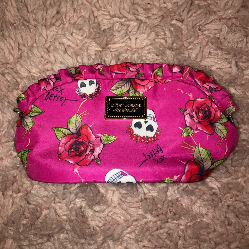Betsey Johnson Pink Cosmetic Pouch Heart Charm